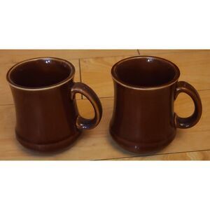 1970's Korean Stoneware Restaurant Brown Bell Bottom‎ Coffee Tea Mugs Set of 2